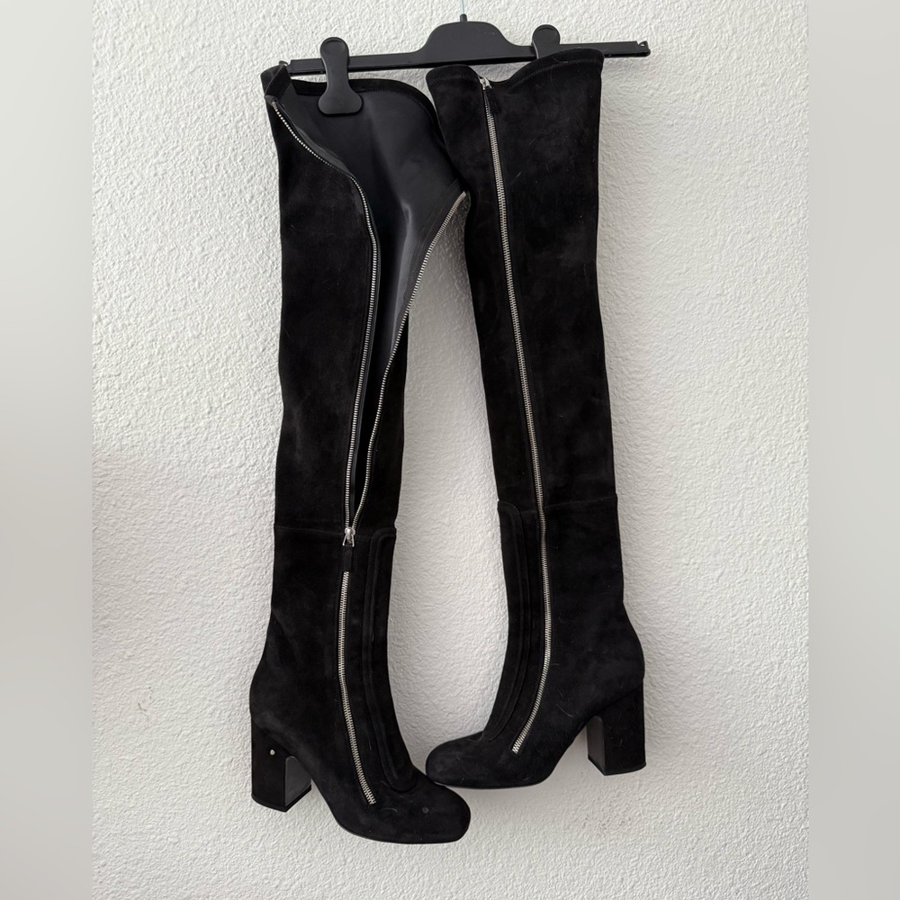 Semelle Cuir Black Over-the-Knee suede Boots with Zipper